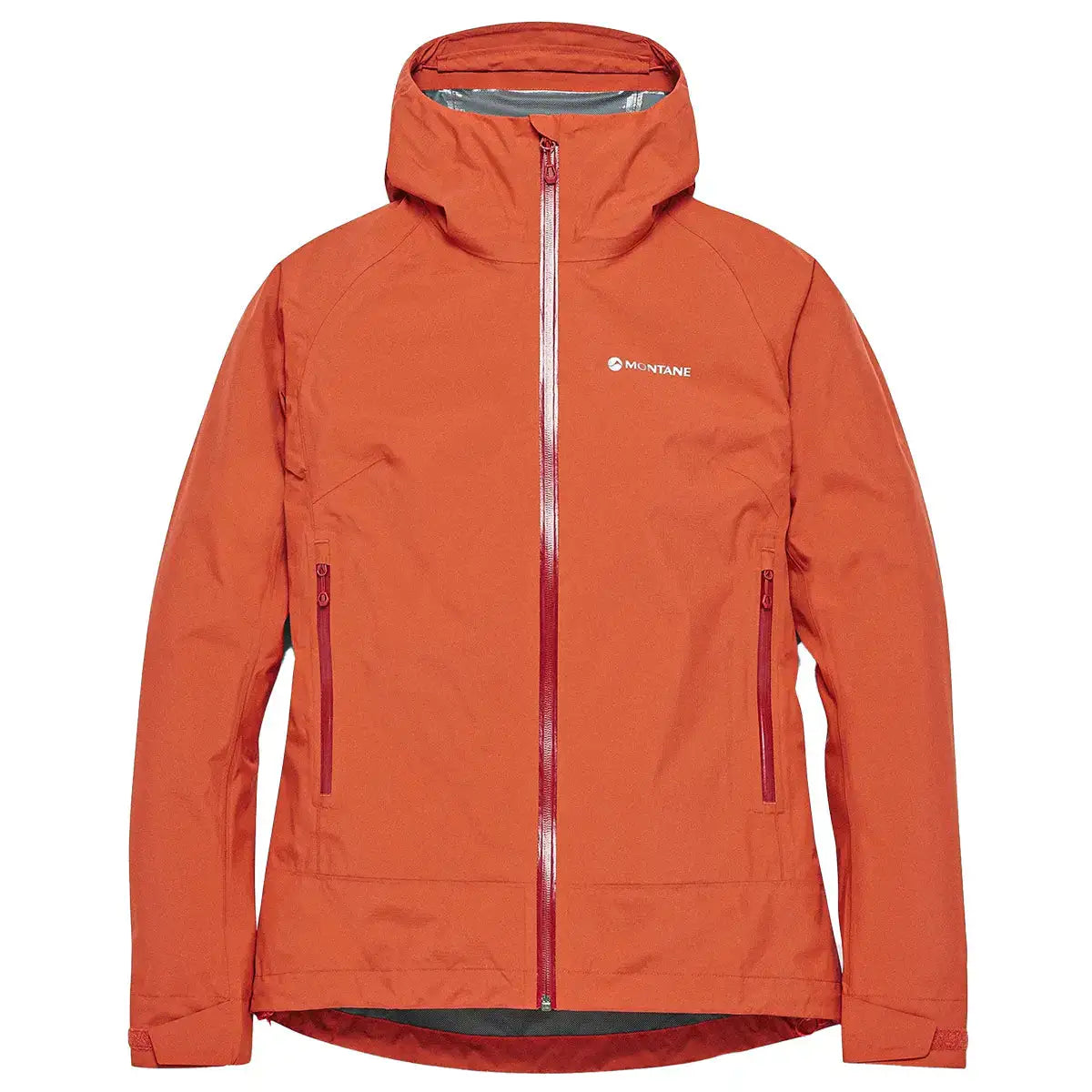 Montane women's orange waterproof jacket with hood, outdoor apparel Lava from  John Bull Clothing 
