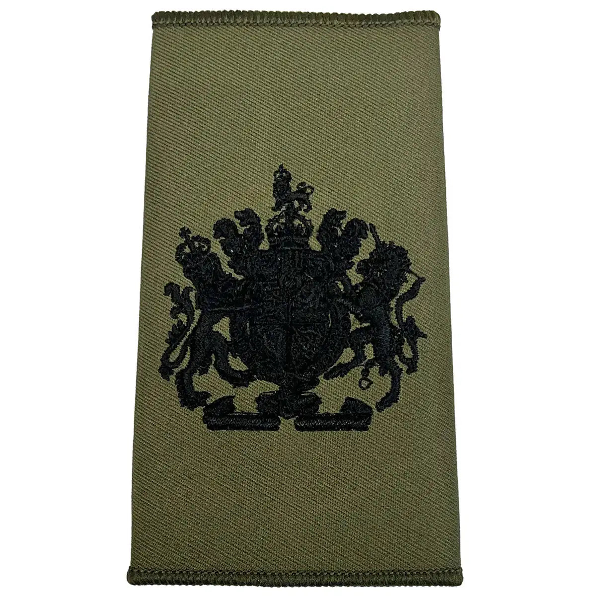 Olive Green Rank Slides with Black Embroidery (Pair) John Bull WO1 with Kings Crown from  John Bull Clothing 