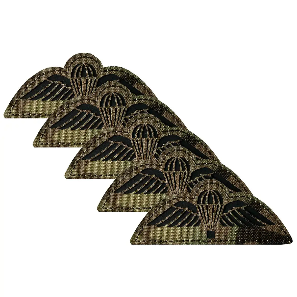 Black hook & loop fastener on fabric with textured surface, used for attaching military patches like parachute wings badge - SKU: JB1643