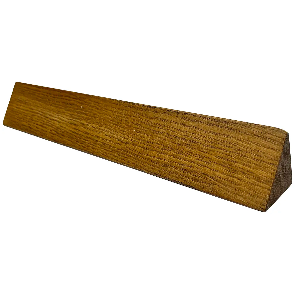 Angled view of medium oak-finished Toblerone-style wooden block for Regimental Desk Name Plate, ideal for office name display.