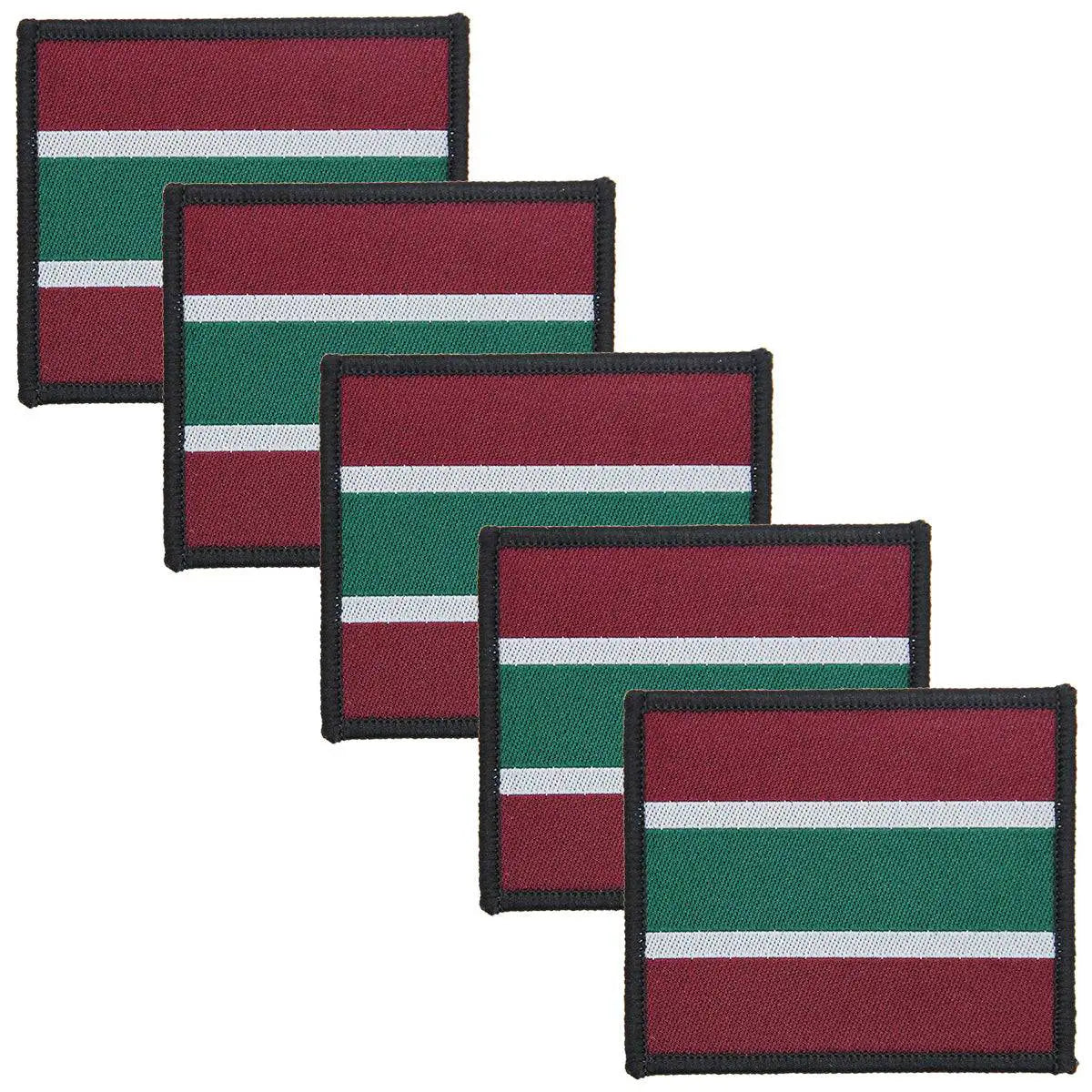 Pack of five Royal Army Medical Services RAMS Hook & Loop TRF Badges designed for RAMS personnel, showcasing striped military insignia. 5 Pack from  John Bull Clothing 