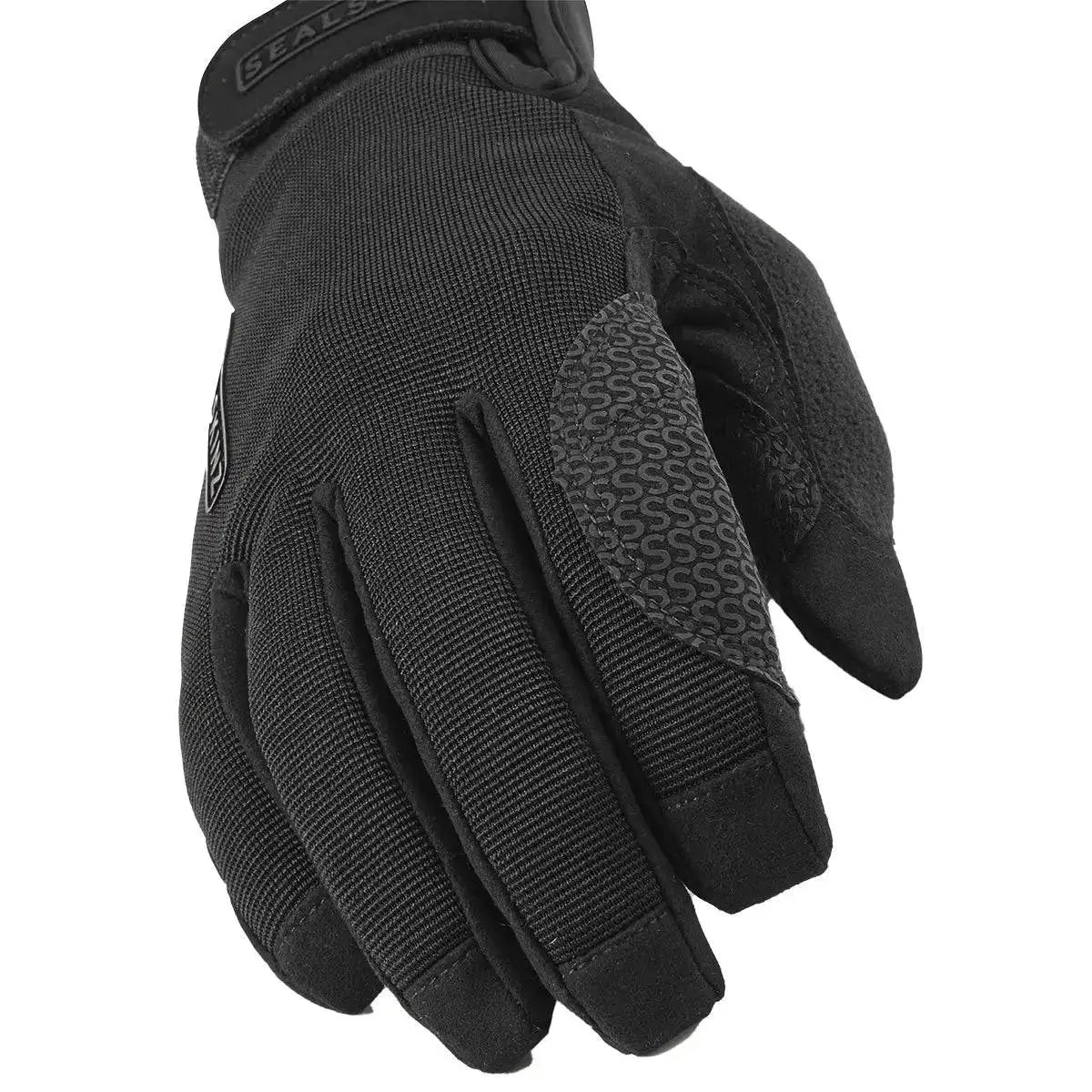 Close-up of black SealSkinz Harling Waterproof All Weather Glove, showing durable material and reinforced grip for hunting and shooting. Black from  John Bull Clothing 
