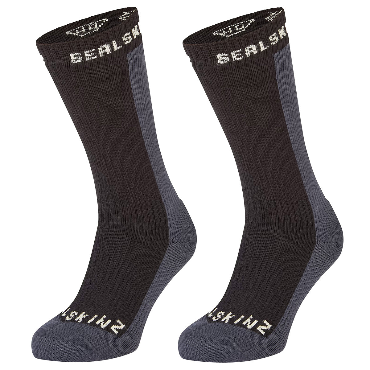 Calze Impermeabili SEALSKINZ Starston Mid Length – Merino Wool, Antivento, Unisex Taglia Large, Grigio/Nero, Clima Freddo