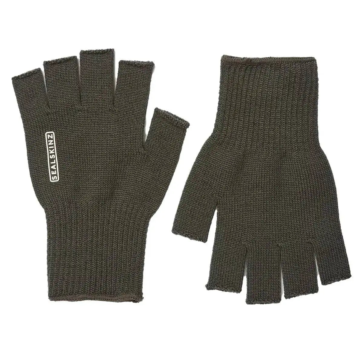 SealSkinz Thornham Merino Fingerless Gloves in olive green, crafted from 89% Merino wool for insulation and moisture-wicking. Ideal for outdoor activities.  from  John Bull Clothing 