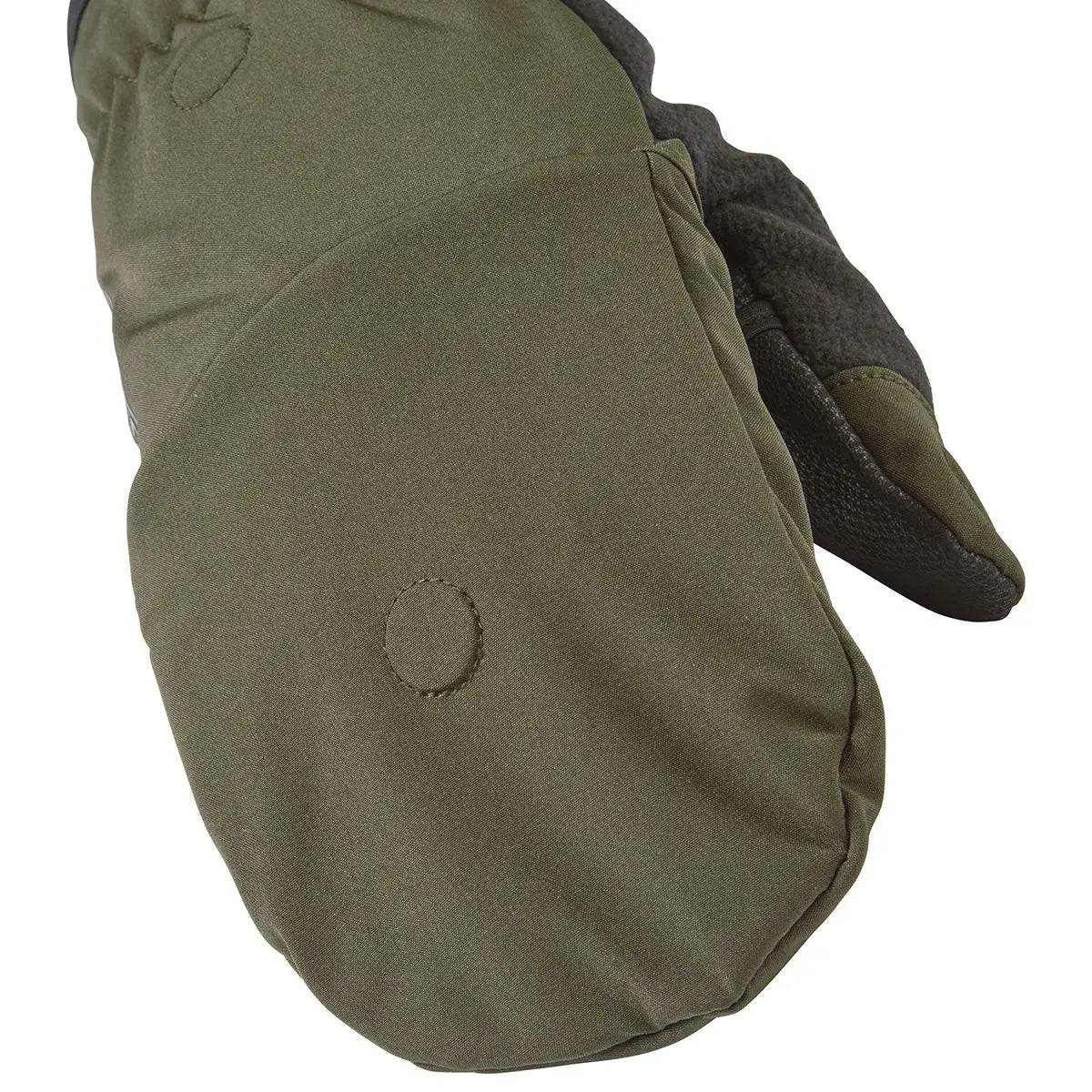 Detailed view of the mitten cover on the SealSkinz Walpole Convertible Mitt, showcasing windproof fabric and secure fastening for warmth.