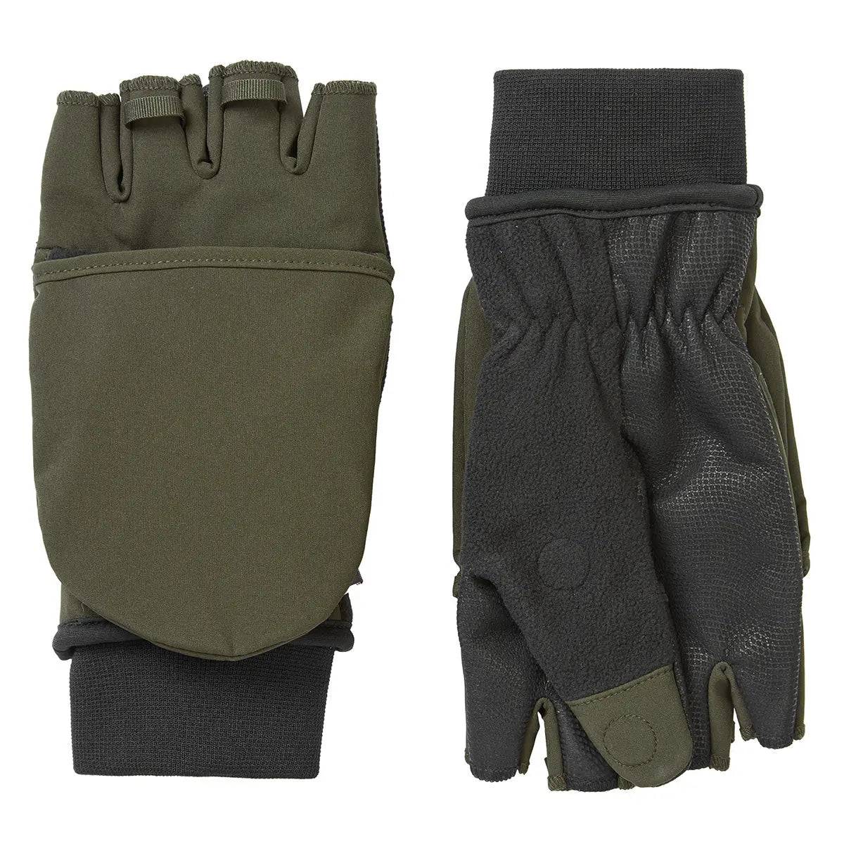 SealSkinz Walpole Windproof Cold Weather Convertible Mitt in green, featuring a fold-back mitten design for versatility and warmth in harsh conditions.