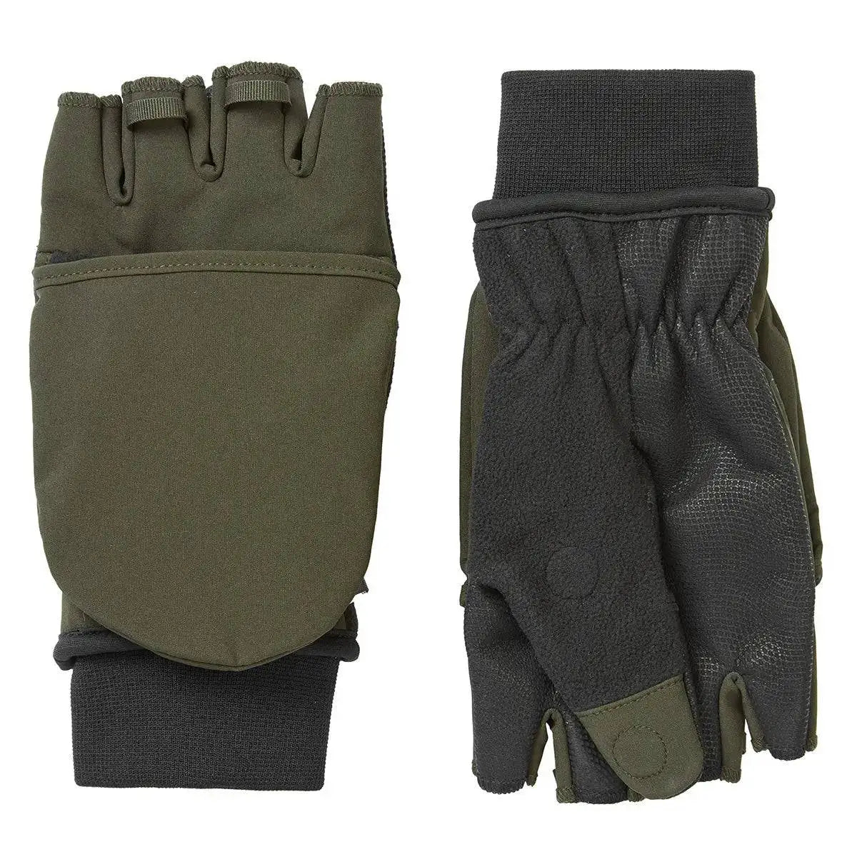 SealSkinz Walpole Windproof Cold Weather Convertible Mitt in green, featuring a fold-back mitten design for versatility and warmth in harsh conditions.  from  John Bull Clothing 