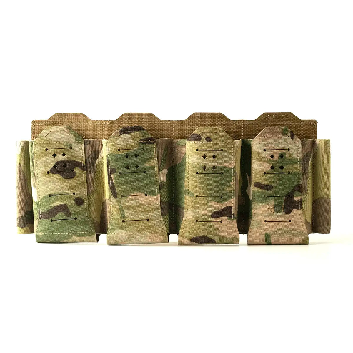 Empty Spectre Quad Elastic Magazine Pouch MTP in multicam, highlighting durable Cordura construction and four elastic compartments for ammunition storage.