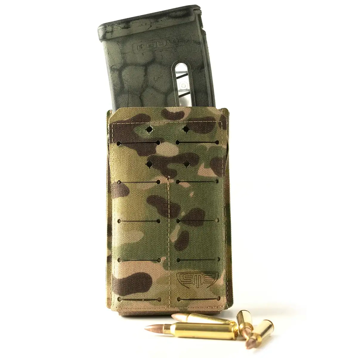Camouflage magazine pouch with loaded magazines and bullets for military gear