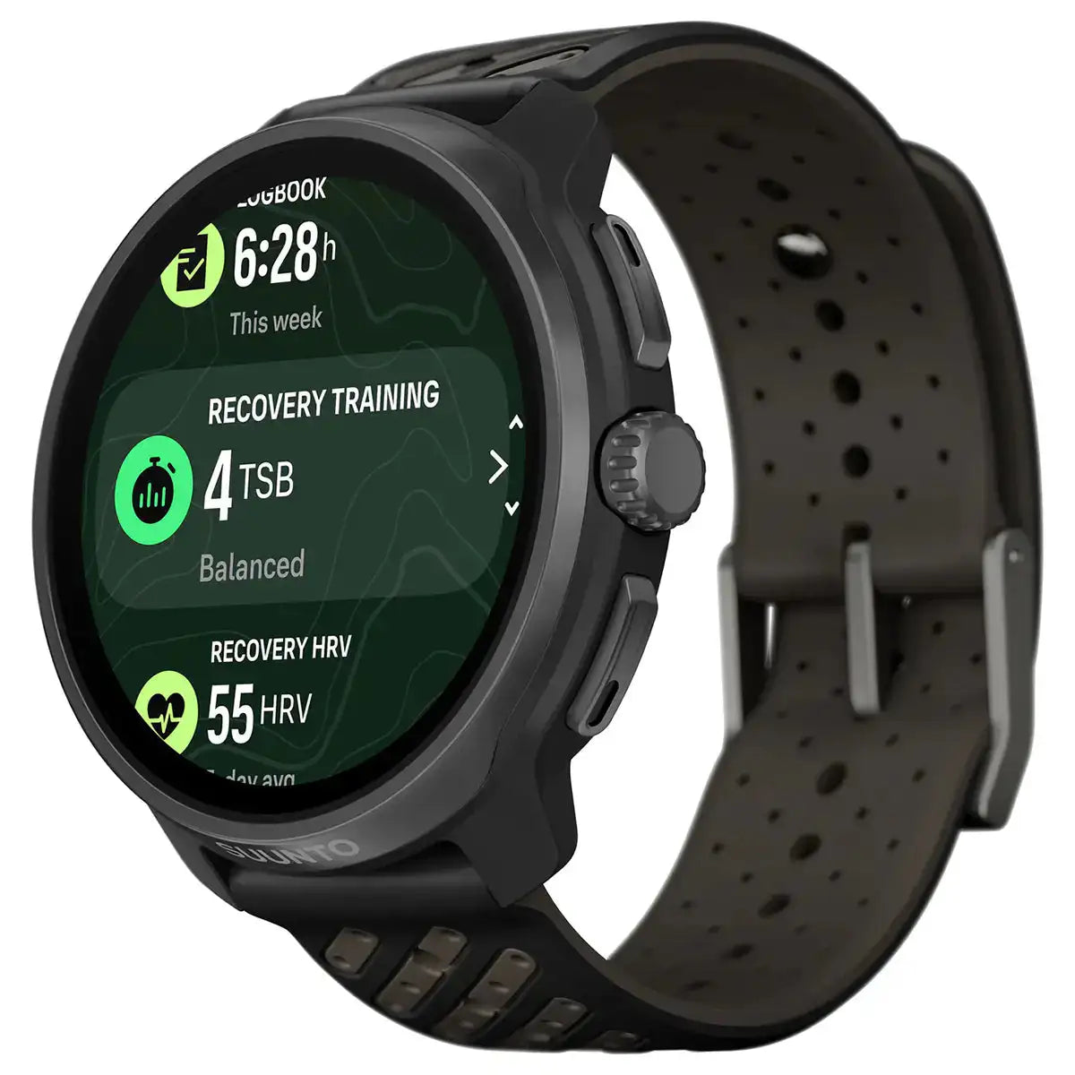 Suunto Race 2 Titanium GPS Watch showing recovery training and HRV stats. Designed for optimized recovery and endurance performance.  from  John Bull Clothing 
