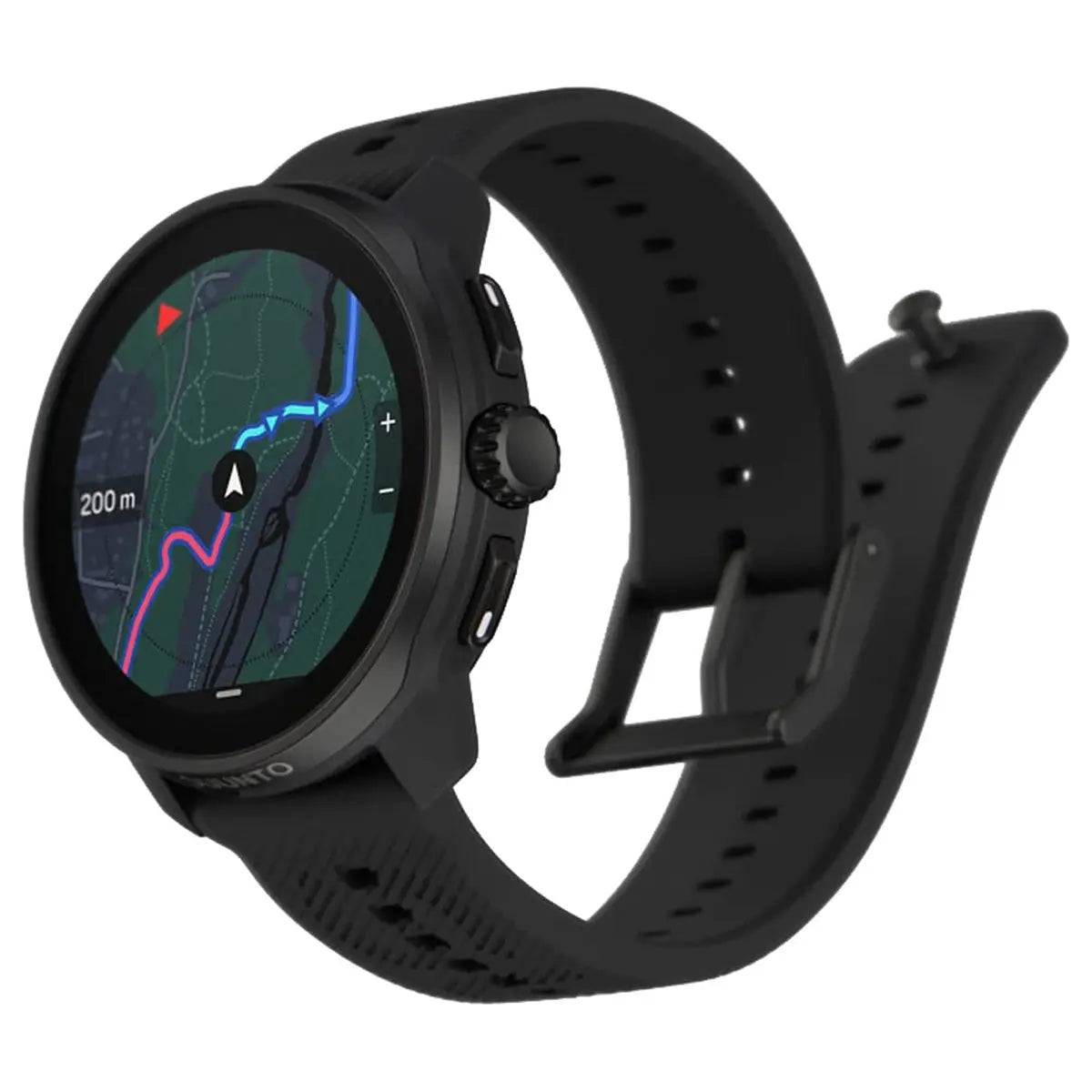 Suunto Race S GPS Sports Watch displaying a detailed navigation map on its high-resolution screen, perfect for outdoor adventures and route planning.