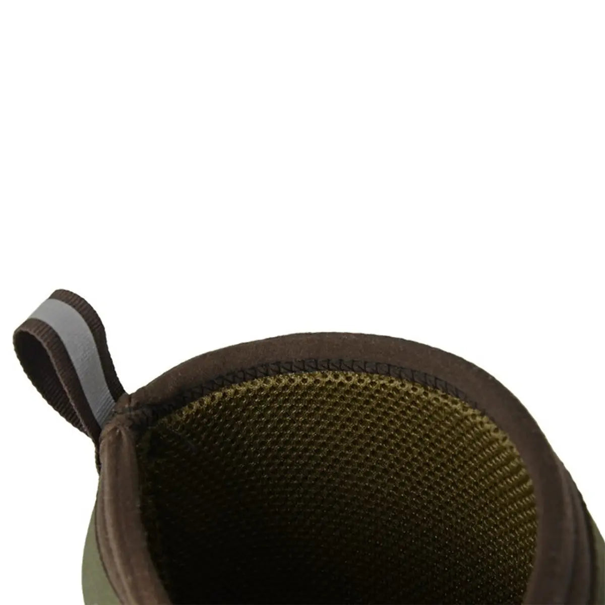 Interior view of the Woodland Mucker Wellington Boot highlighting breathable neoprene lining and pull tab for easy wear.