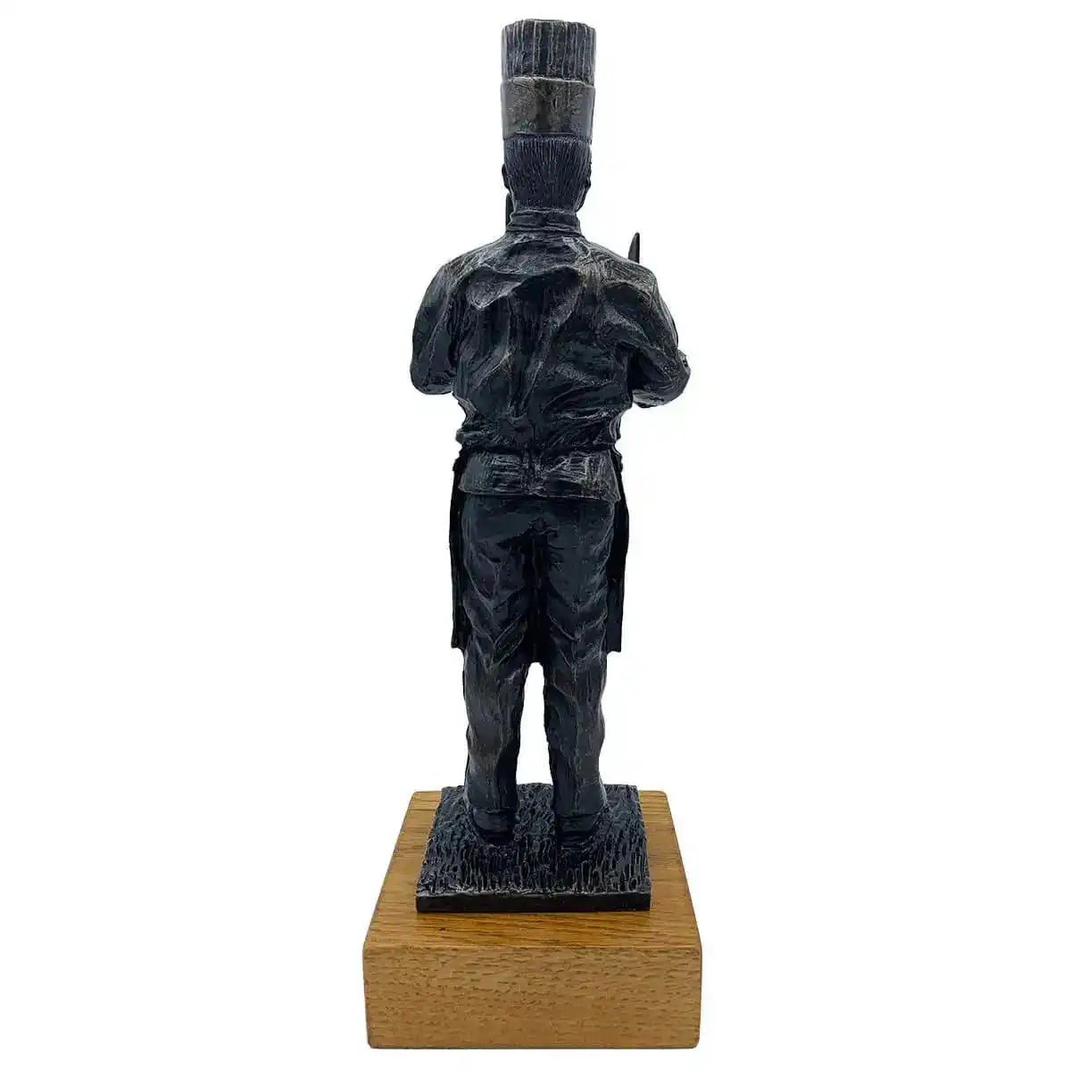 Rear view of Army Chef Statue Bronze Resin | John Bull Clothing featuring realistic chef attire and apron, perfect for collectors and home display.  from  John Bull Clothing 