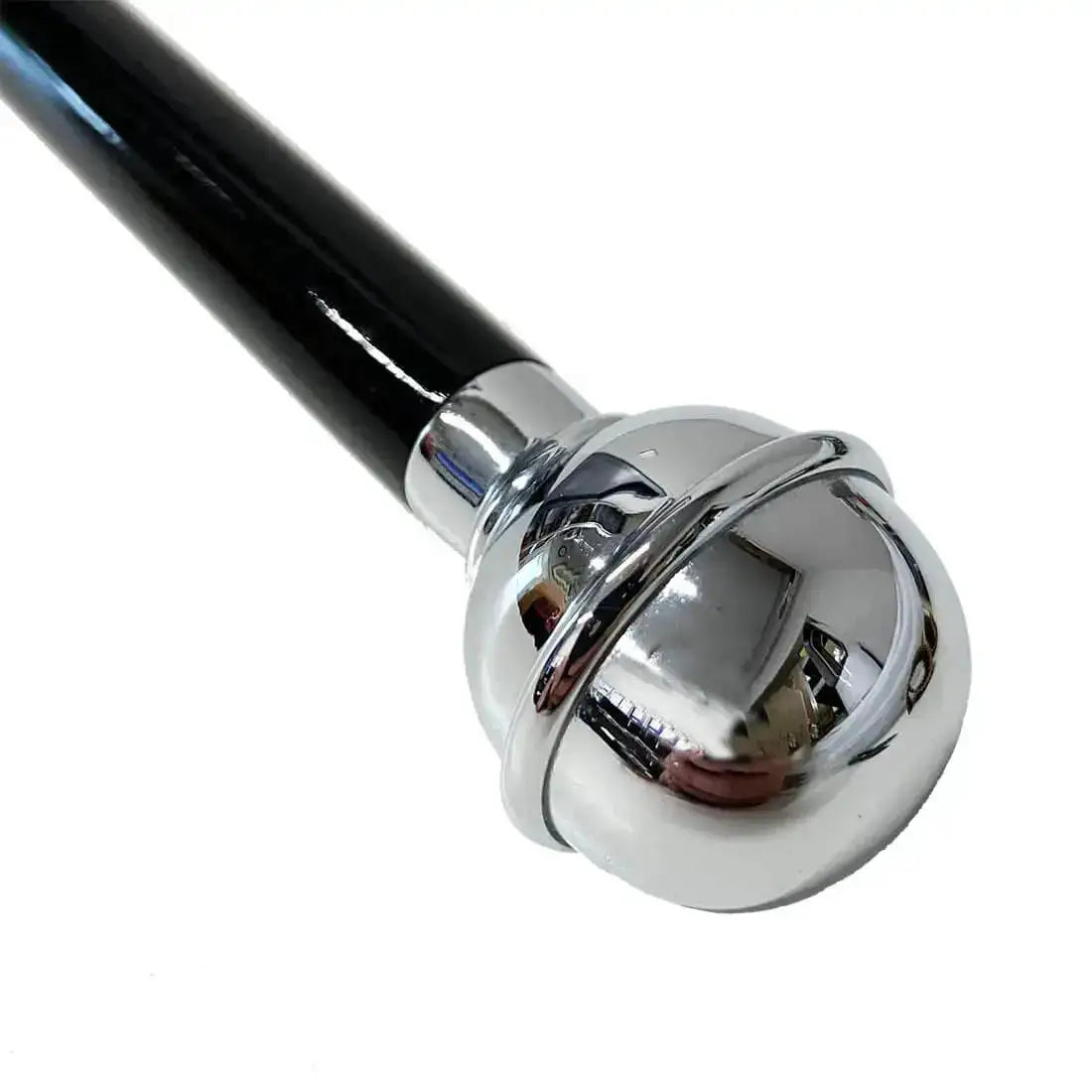 Regimental Black Swagger Stick with Plain Top featuring a polished chrome ball end, ideal for military drill or ceremonial use.  from  John Bull Clothing 