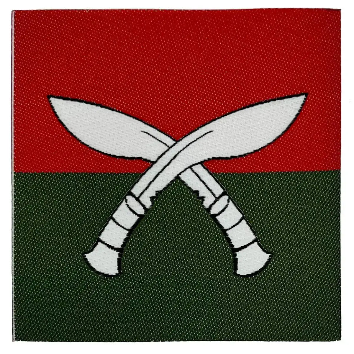 Single Brigade of Gurkhas Nepal TRF patch featuring red and green background with white crossed kukris, ideal for iron or sew-on use.  from  John Bull Clothing 