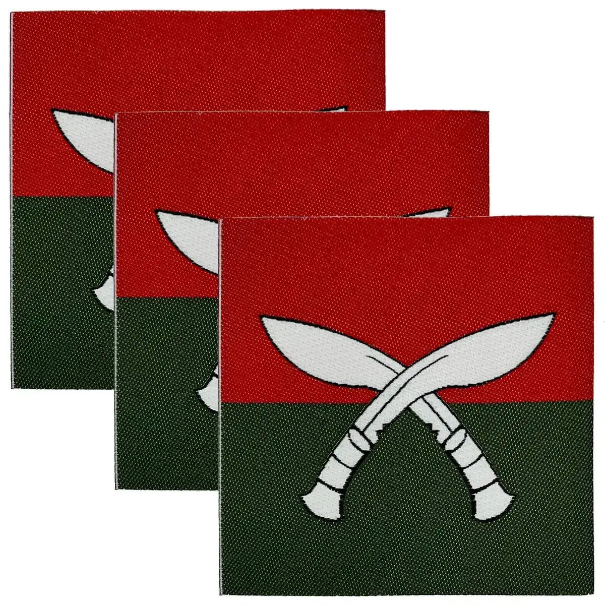 Brigade of Gurkhas Nepal TRF iron on patch in red and green with crossed kukris, available in a 3-pack for military uniforms.  from  John Bull Clothing 