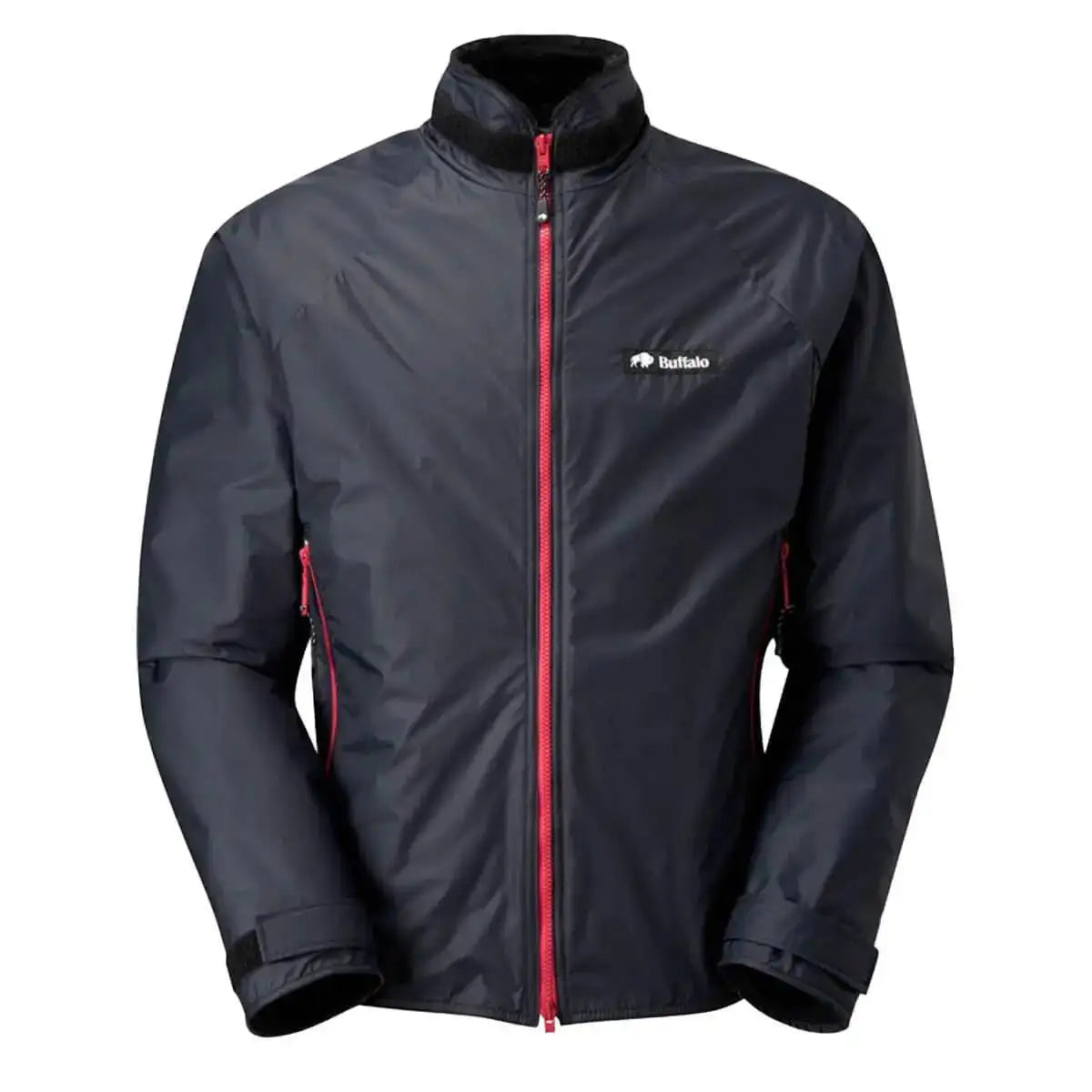 Buffalo Mens Pertex Belay Jacket in black with red zippers, designed for high-performance insulation in extreme outdoor conditions. Black/Red Limited Edition from  John Bull Clothing 