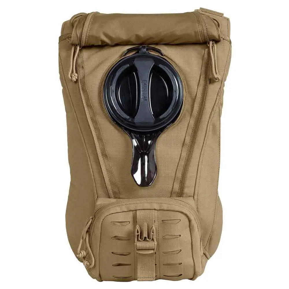 Back view of Camelbak Ambush 3L Mil Spec Crux Short Hydration Pack in coyote brown, showcasing the large hydration reservoir opening for easy refilling.  from  John Bull Clothing 
