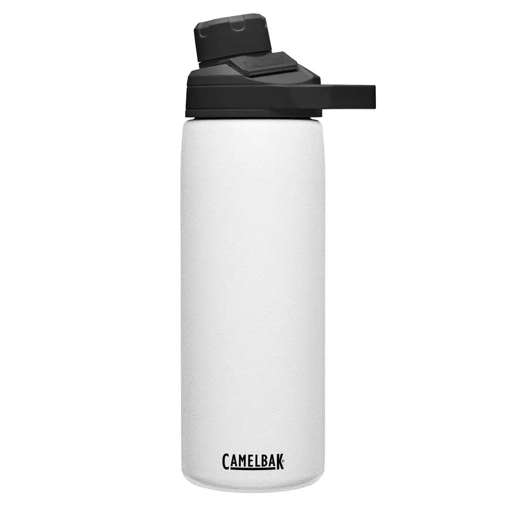 Camelbak Chute Mag Stainless Steel Water Bottle 600ml in white with black magnetic cap, ideal for keeping drinks cold or hot for hours. White from  John Bull Clothing 