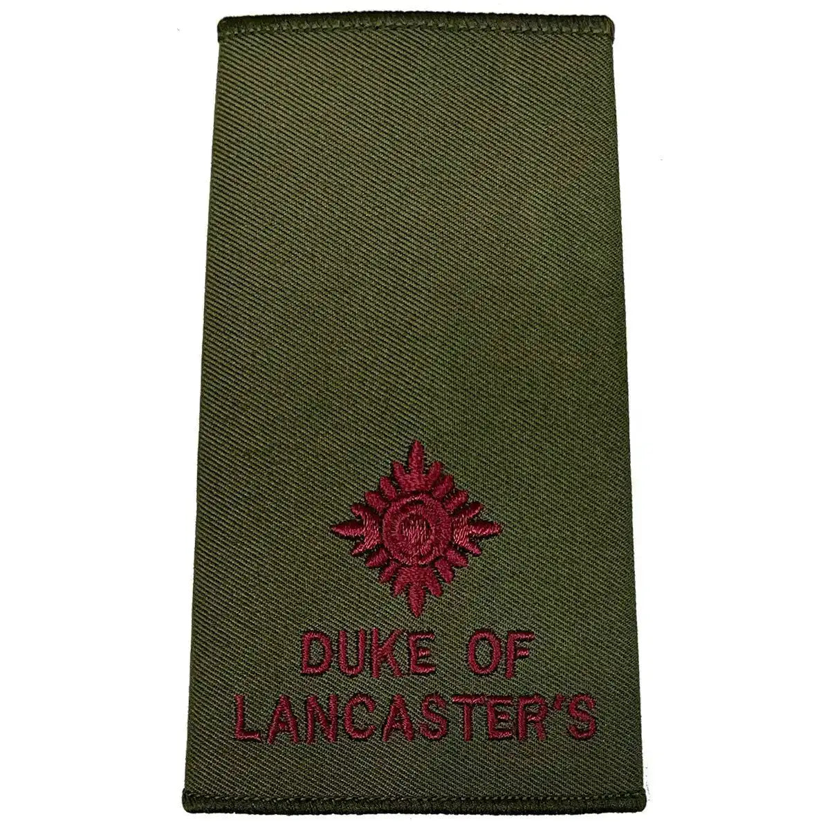 Single star Duke of Lancasters Rank Slide in Olive Green with maroon embroidery, military uniform insignia from John Bulls. 2nd LT from  John Bull Clothing 