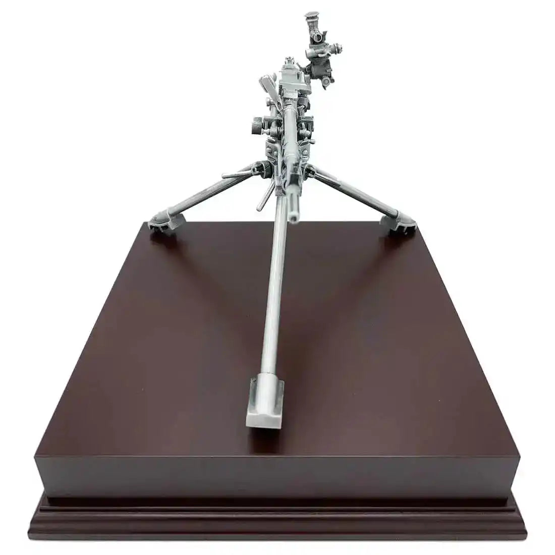 Rear view of GPMG Sustained Fire Pewter Statue on rosewood base, highlighting craftsmanship in military sculpture artwork.  from  John Bull Clothing 