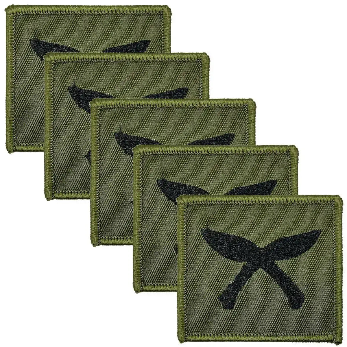 Pack of five Gurkha Cross Khukuri TRF hook & loop patches in olive green with black khukuri emblem, suitable for tactical military apparel. 5 Pck from  John Bull Clothing 