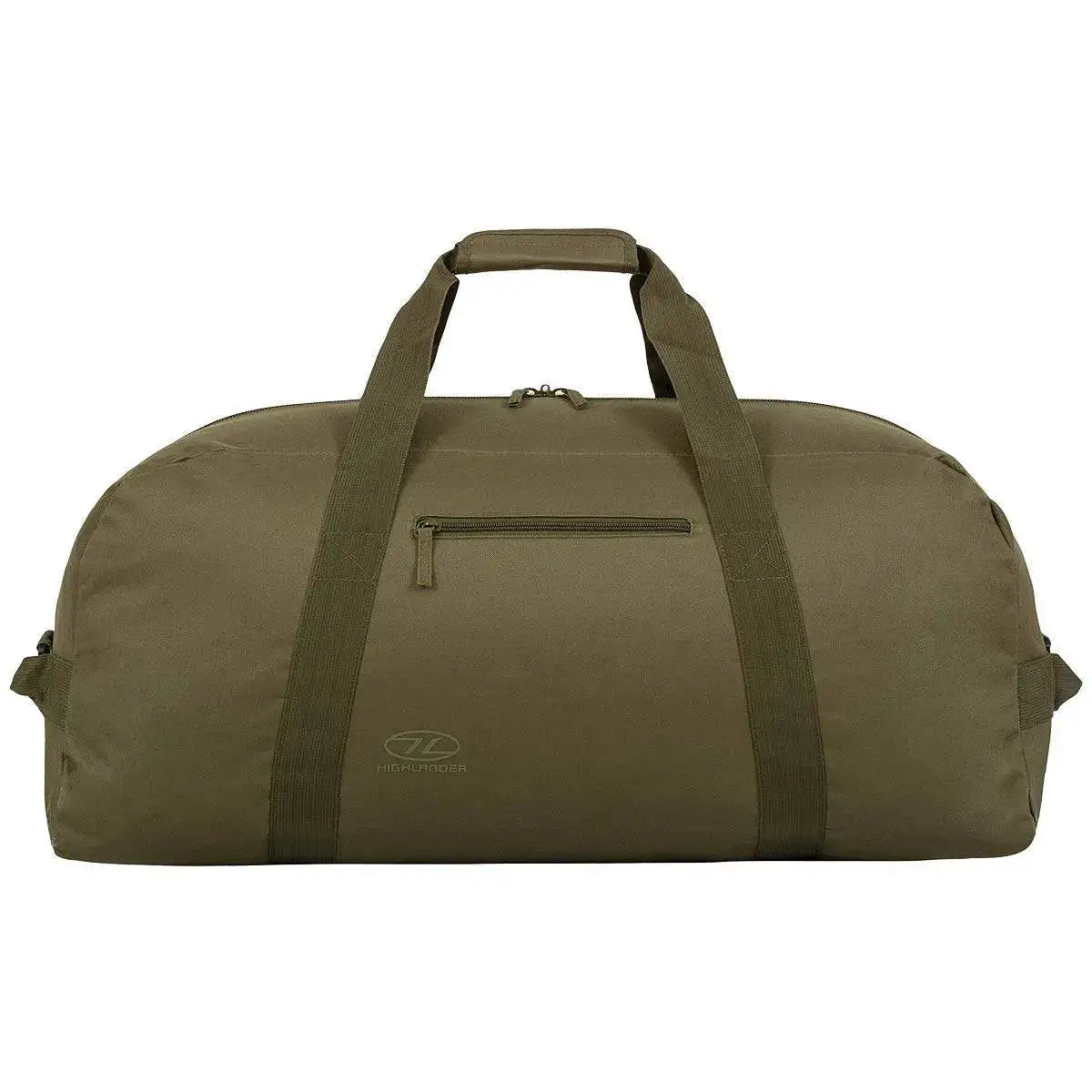 Highlander Cargo 100L Heavy Duty Bag in olive green, designed for rugged use with reinforced handles, a spacious main compartment, and a secure front pocket. Olive Green from  John Bull Clothing 
