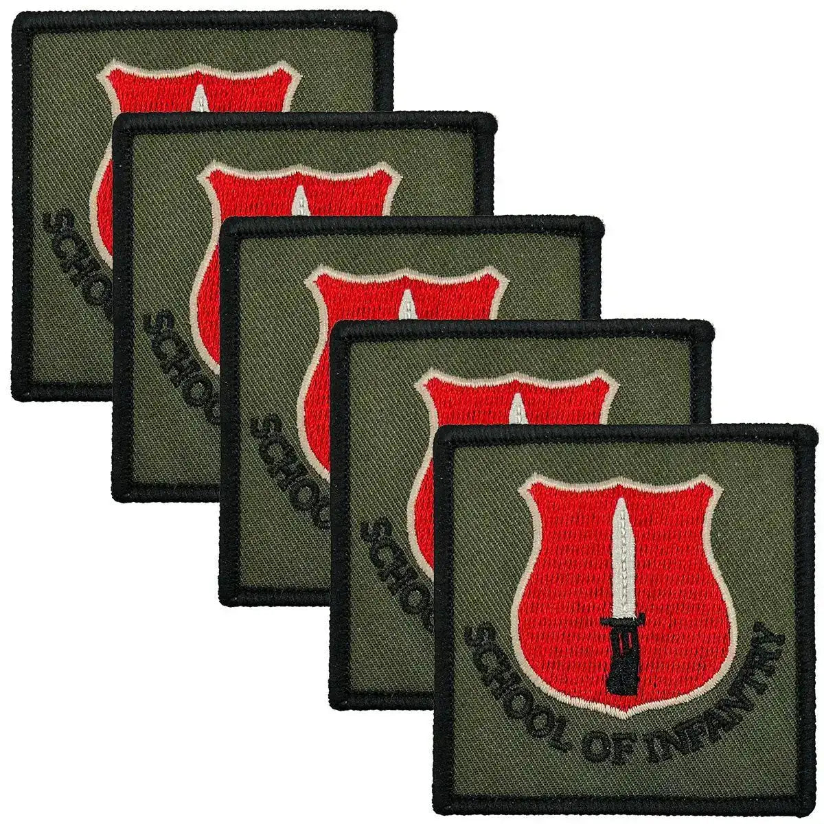 Pack of five Infantry School of Training ITC TRF patches with tactical red and green design, suitable for military uniform customization. 5 Pack from  John Bull Clothing 