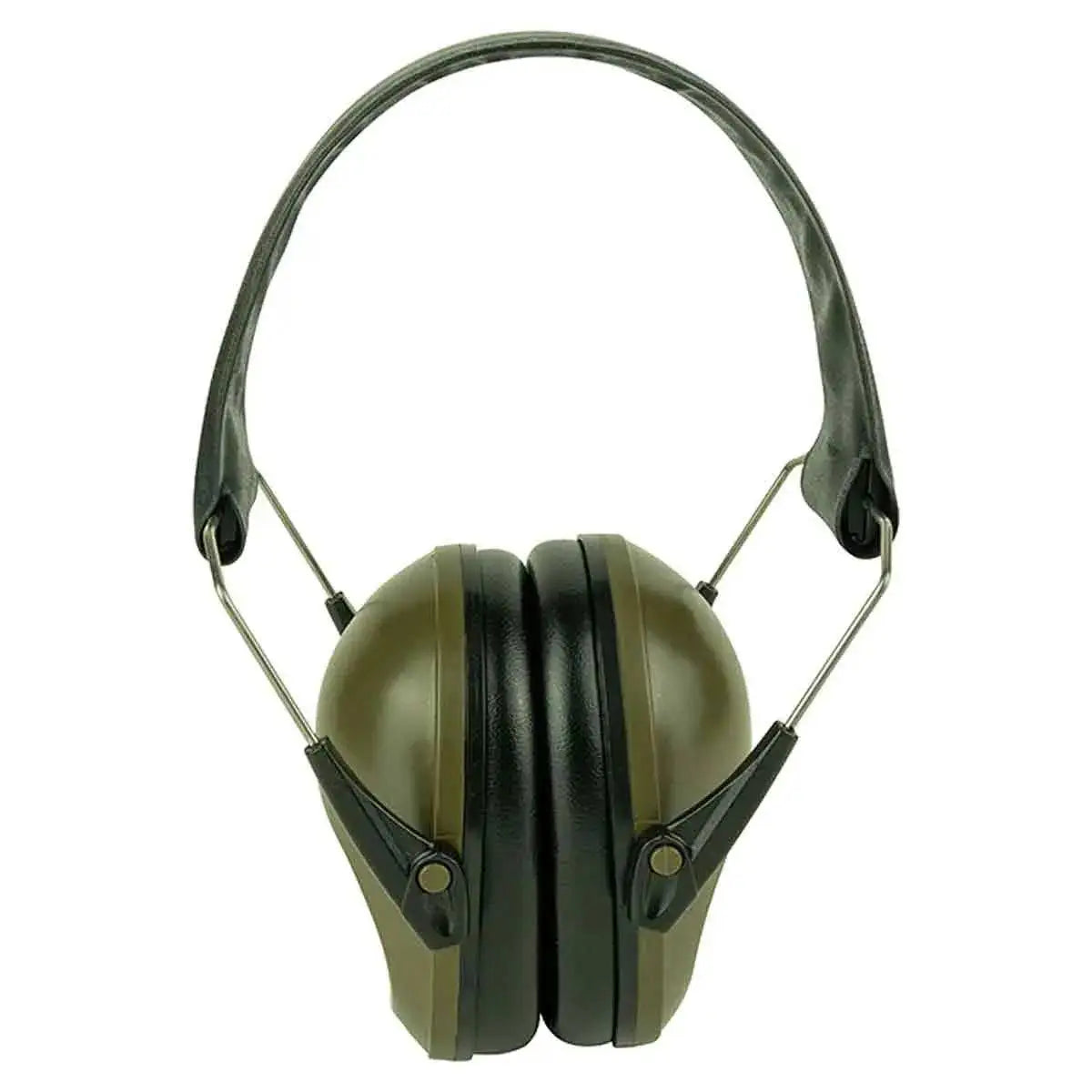 Jack Pyke Passive Ear Defenders with padded headband and green ear cups for noise reduction in shooting sports and loud environments.  from  John Bull Clothing 