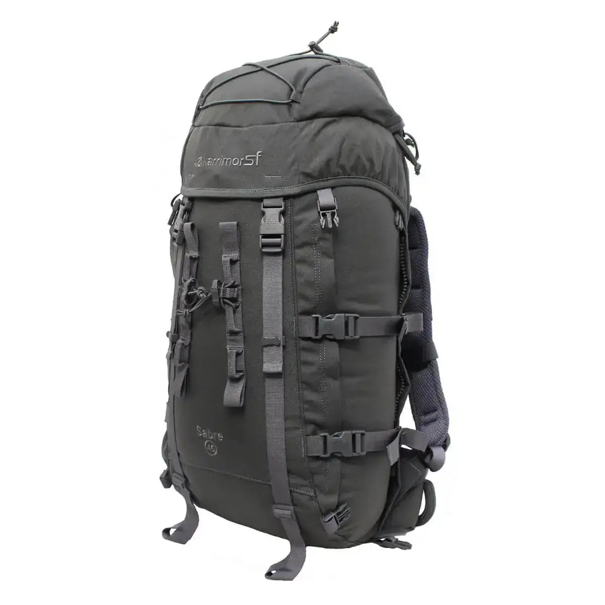 Karrimor SF Sabre 45 PLCE Rucksack in dark grey, featuring robust construction and 45 litre storage for hiking, military, or survival use. Grey from  John Bull Clothing 
