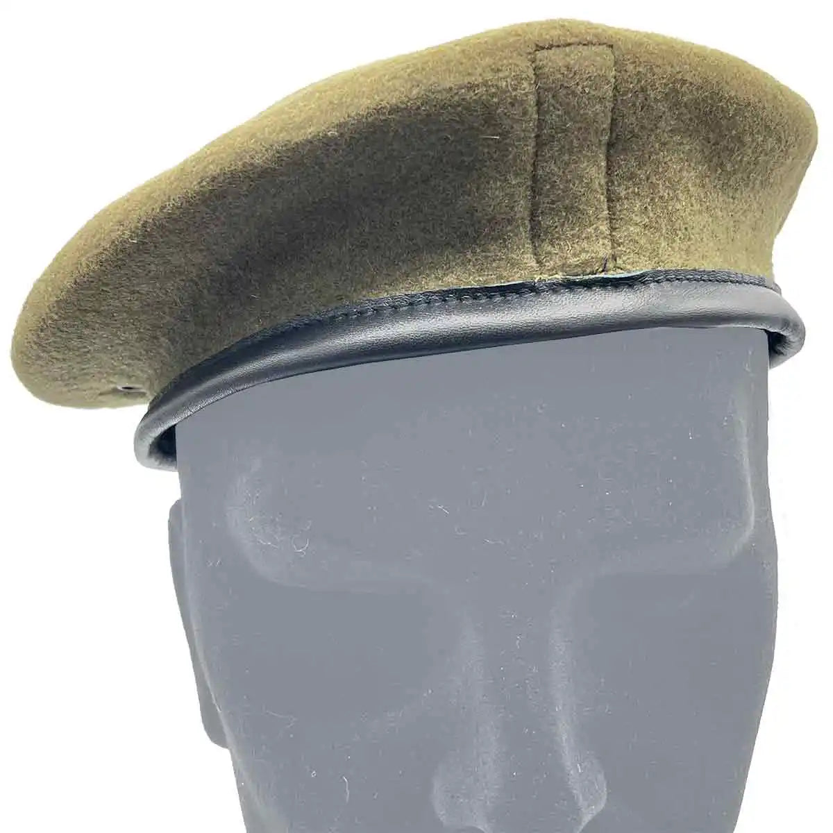 Khaki Army Beret Silk Lined from John Bull Clothing featuring 100% wool exterior and black leather band with drawstring for military uniforms  from  John Bull Clothing 