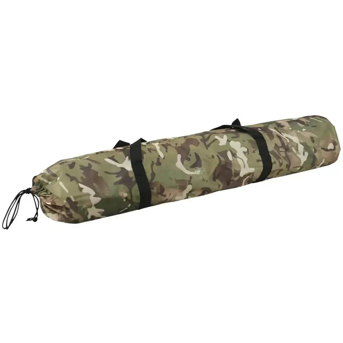 Kombat Ranger 2 Person Tent packed in a camo carry bag with handles, perfect for transport and storage during outdoor adventures.  from  John Bull Clothing 