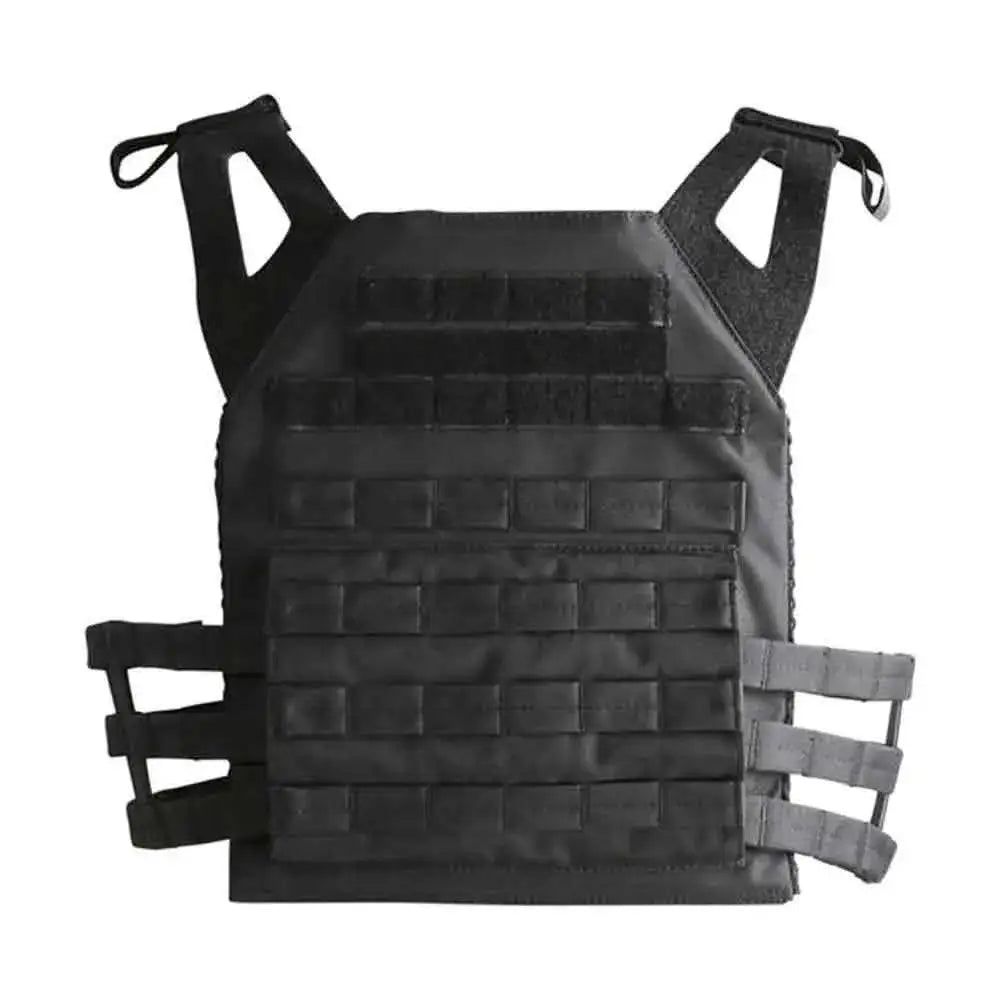 Rear view of the Kombat Buckle-Tek Spec-Ops Jump Plate Carrier in black, featuring MOLLE webbing for tactical gear attachment.  from  John Bull Clothing 