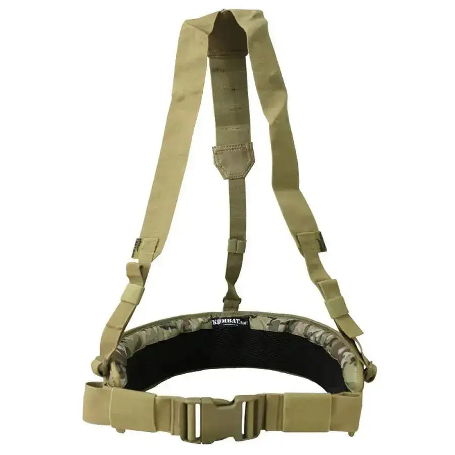 Kombat Guardian Battle System Yoke BTP in multicam with adjustable straps and MOLLE-compatible belt, ideal for tactical travel pouch setup.  from  John Bull Clothing 