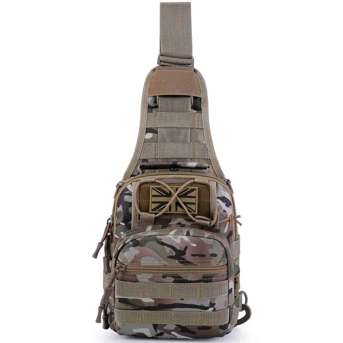 Kombat Ranger Sling Bag BTP from John Bull Clothing, a 3L tactical shoulder pack with British Terrain Pattern camouflage, ideal for outdoor use.  from  John Bull Clothing 