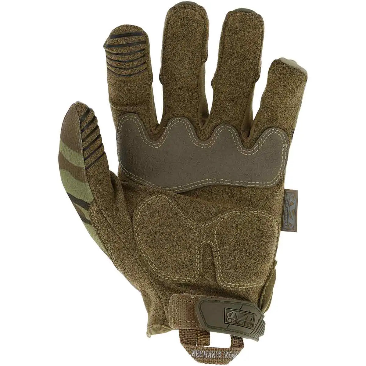 Palm view of Mechanix M-Pact Tactical Multicam Gloves showing reinforced grip zones and padded palm for enhanced durability and comfort.  from  John Bull Clothing 