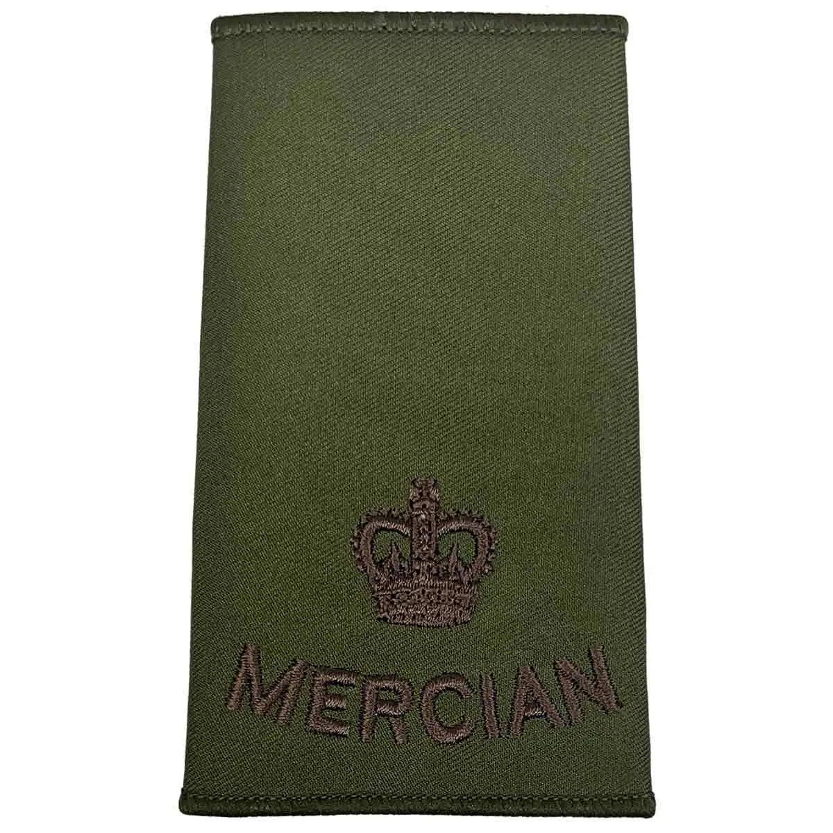 Mercian Regiment olive green rank slide with small crown embroidery, denoting Captain rank in military uniform accessories. Major from  John Bull Clothing 