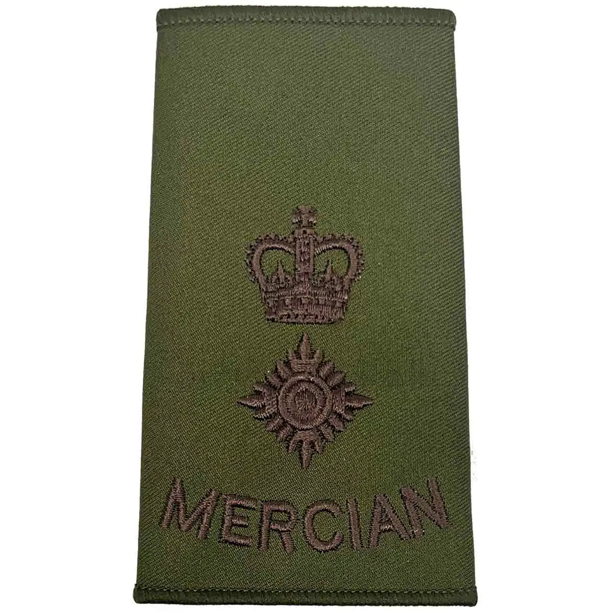 Mercian Regiment olive green rank slide with crown above pip, suitable for Lieutenant Colonel rank in military uniforms. LT Colonel from  John Bull Clothing 