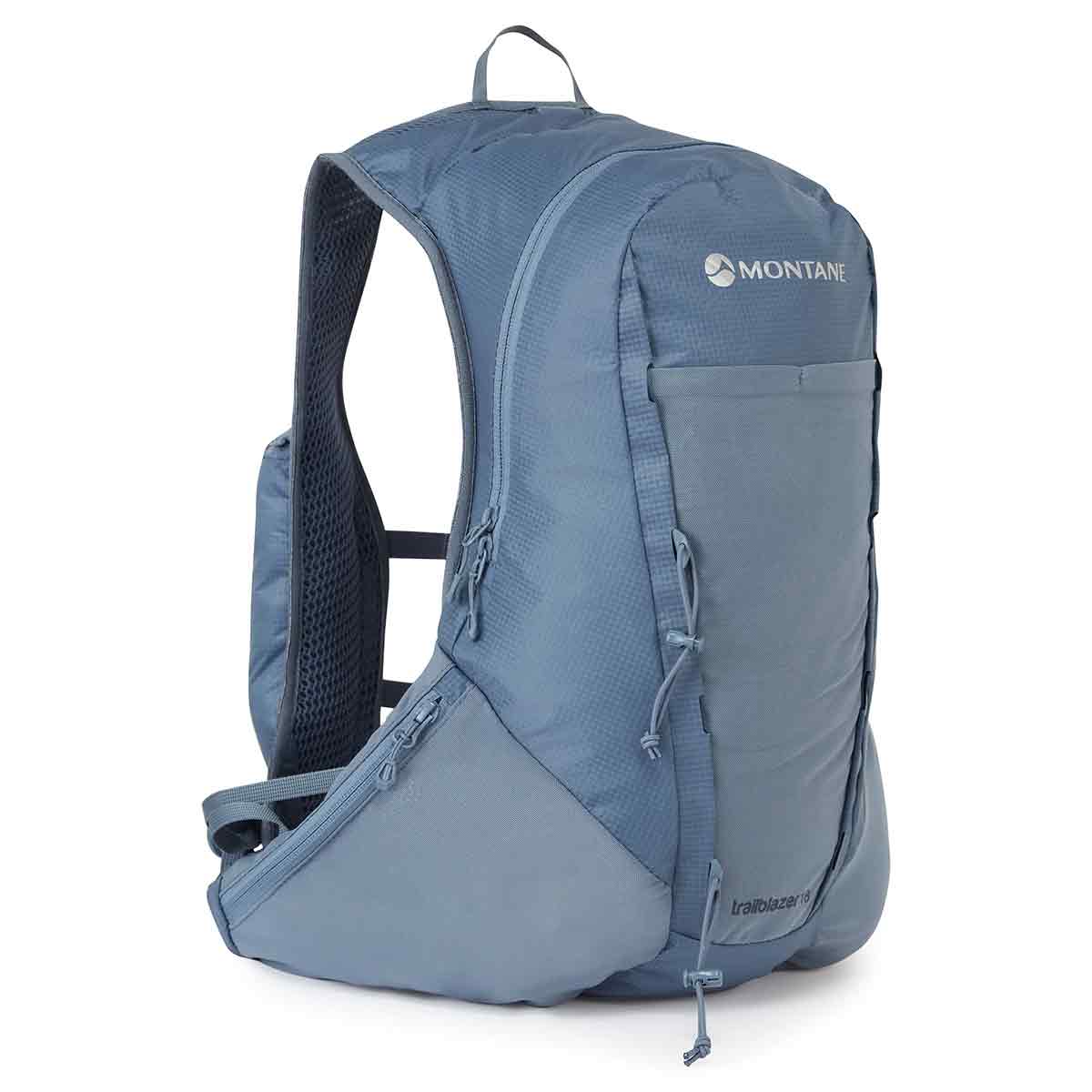 Montane Trailblazer 18L Backpack in blue, designed for lightweight performance with multiple compartments and ergonomic fit.