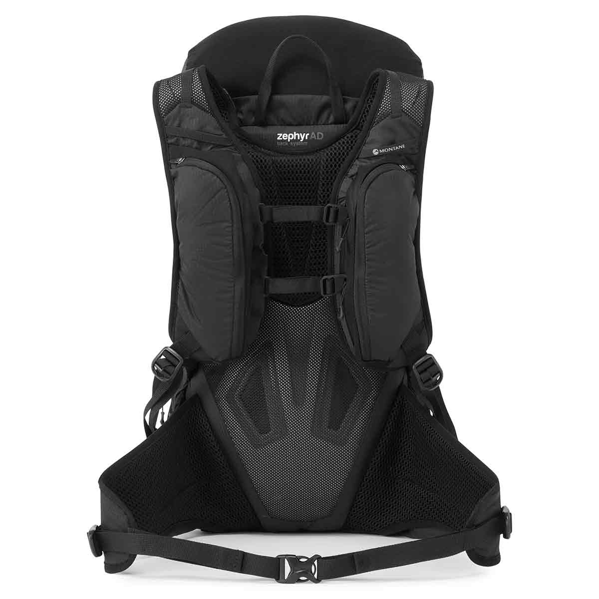 Back view of the Montane Trailblazer 25L Rucksack, displaying its breathable mesh panel and ergonomic shoulder straps for comfort.