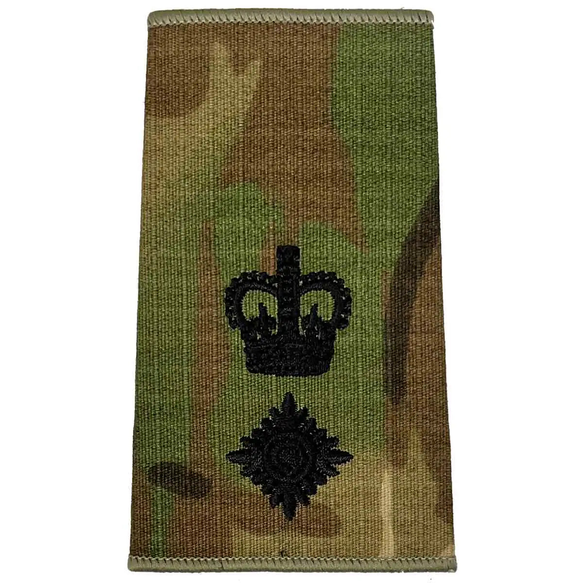 Multicam Rank Slide with a crown and pip in black embroidery, representing field officer rank, by John Bulls. LT Colonel from  John Bull Clothing 