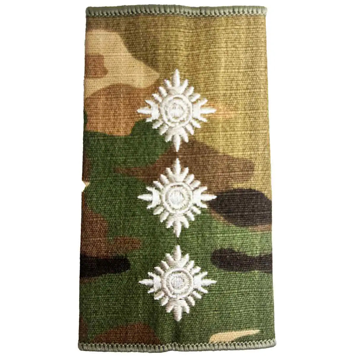 Multicam Rank Slide featuring three ivory stars embroidered on Cordura, suitable for senior officer ranks, MOD spec by John Bulls. Captain from  John Bull Clothing 
