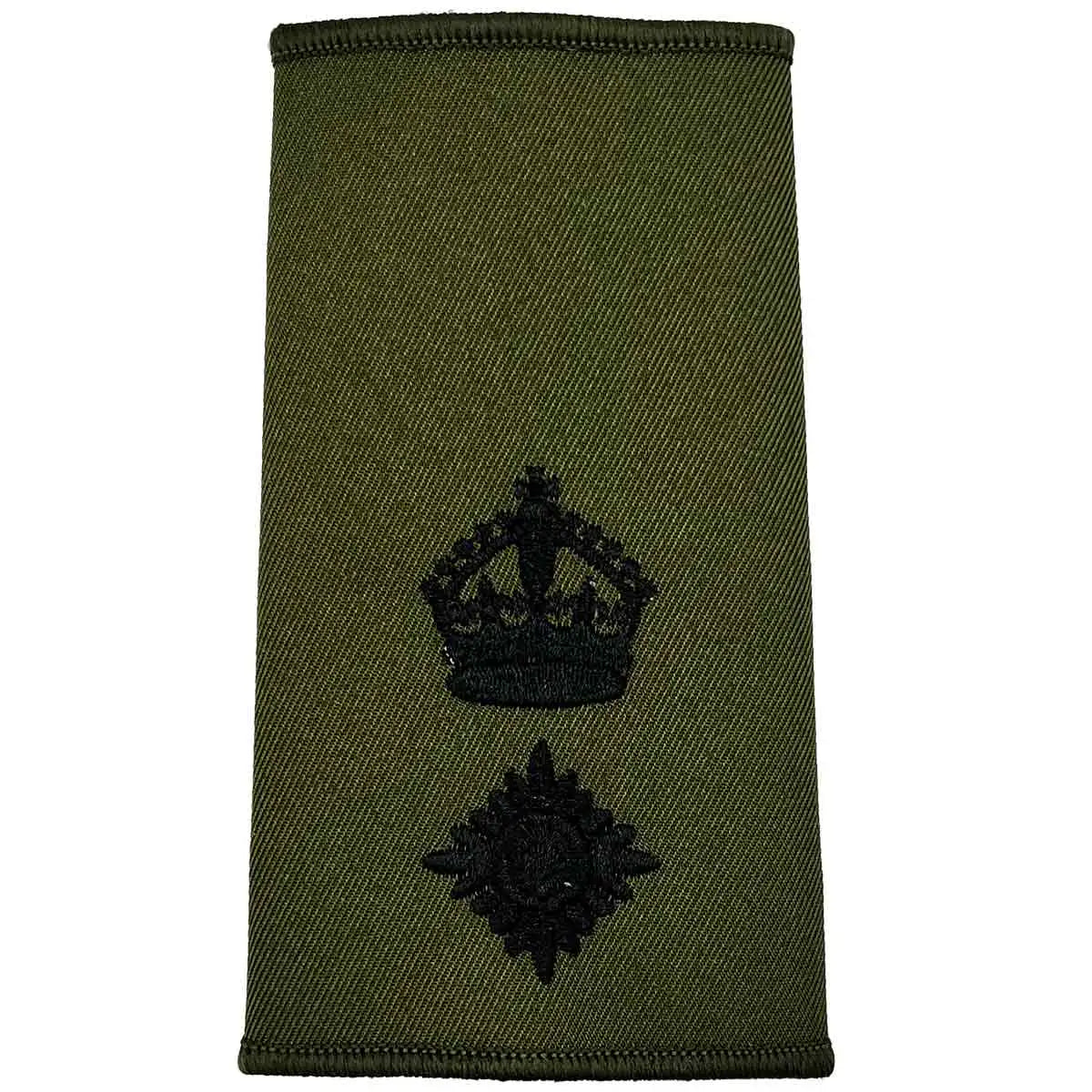 Olive Green Rank Slides with Black Embroidery (Pair) - John Bull Clothing LT Colonel with Kings Crown from  John Bull Clothing 