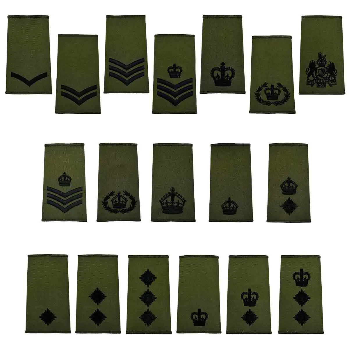 Olive Green Rank Slides with Black Embroidery (Pair) - John Bull Clothing  from  John Bull Clothing 
