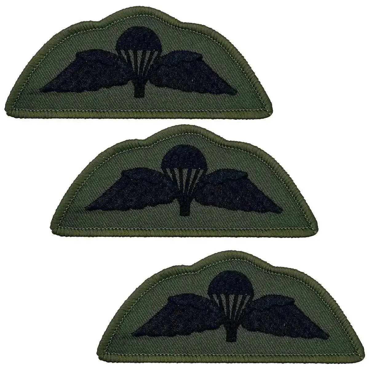 Set of three subdued black Para Airborne Wings patches with hook & loop backing, tactical recognition patches by John Bulls. Green/Black from  John Bull Clothing 