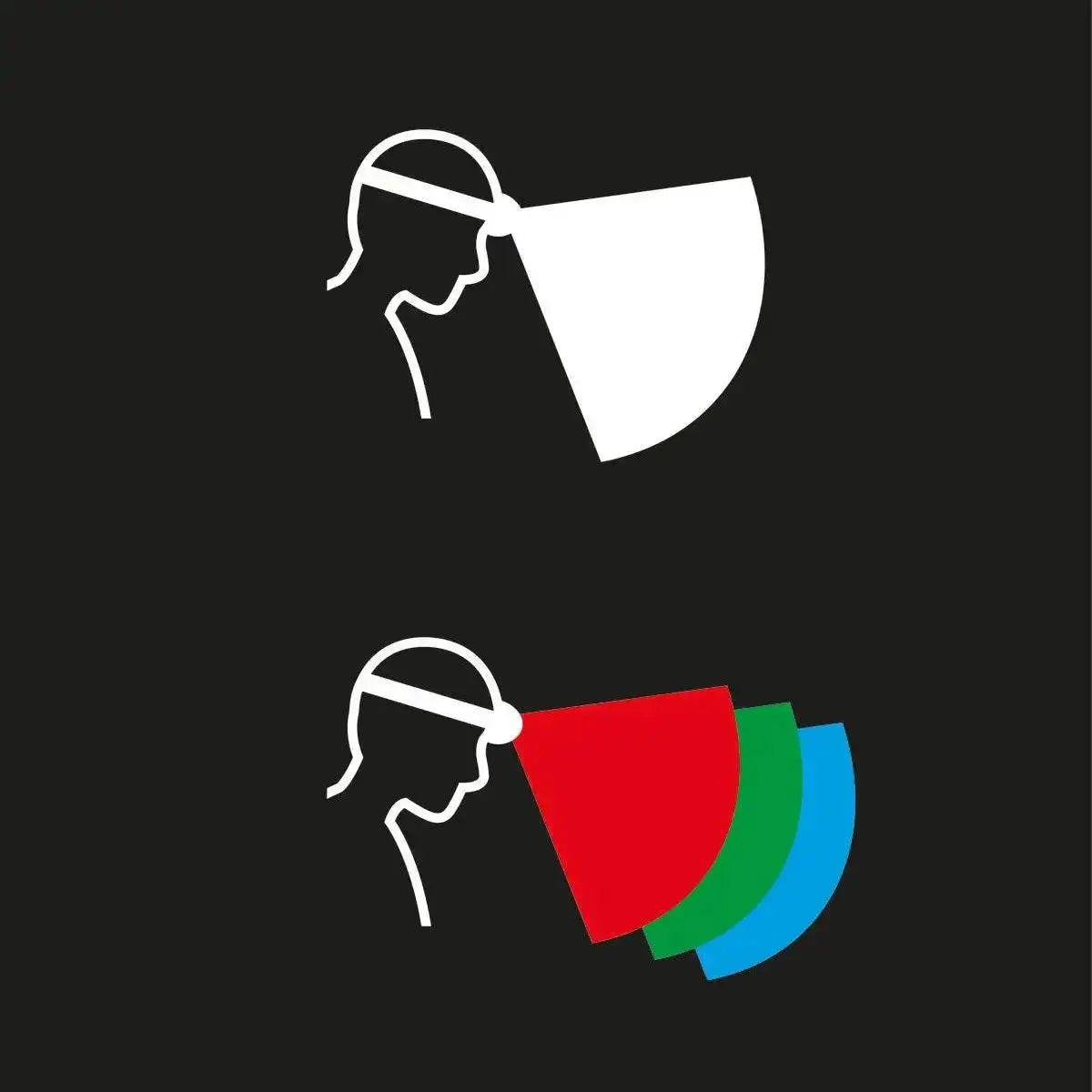 Illustration showing the Petzl Aria 1 RGB Waterproof Headtorch’s white and RGB lighting modes, ideal for versatile outdoor and tactical applications.  from  John Bull Clothing 