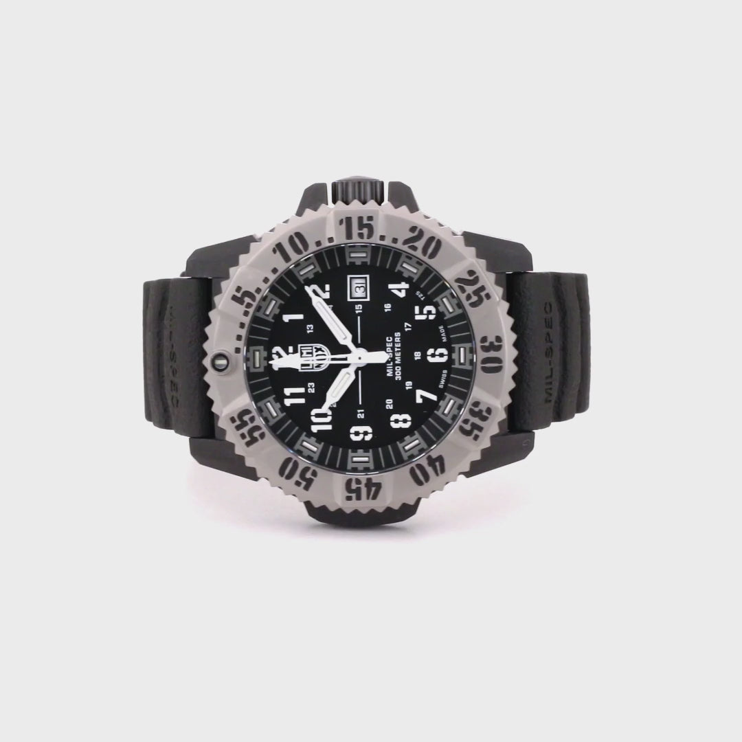 Front view of Luminox Mil-Spec 3350 Series Watch 46mm Black XL.3351.SET with black strap and bold military-inspired design.