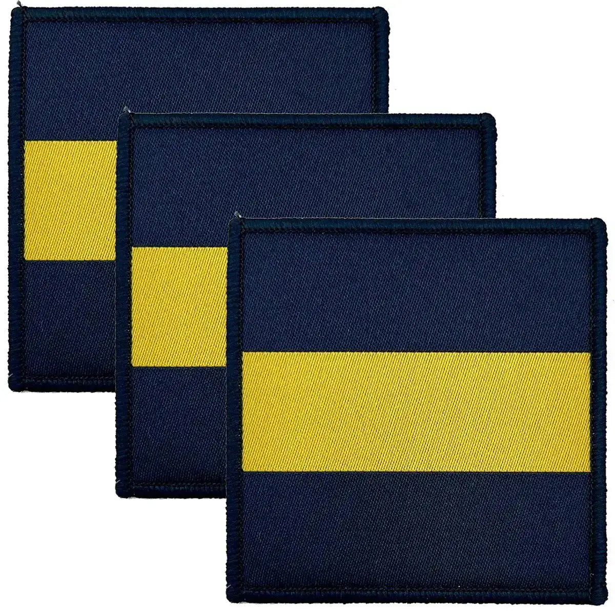 Set of three Princess of Wales Royal Regiment PWRR DZ TRF patches with yellow stripe on navy background, iron or sew-on for military uniforms. 3 Pack from  John Bull Clothing 