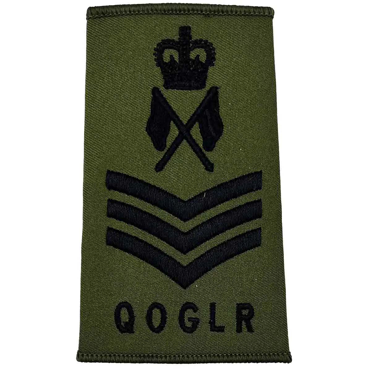 Queens Own Gurkha Logistics Regiment Olive Green Rank Slides (Pair) - John Bull Clothing SSgt with Crossed Flags from  John Bull Clothing 