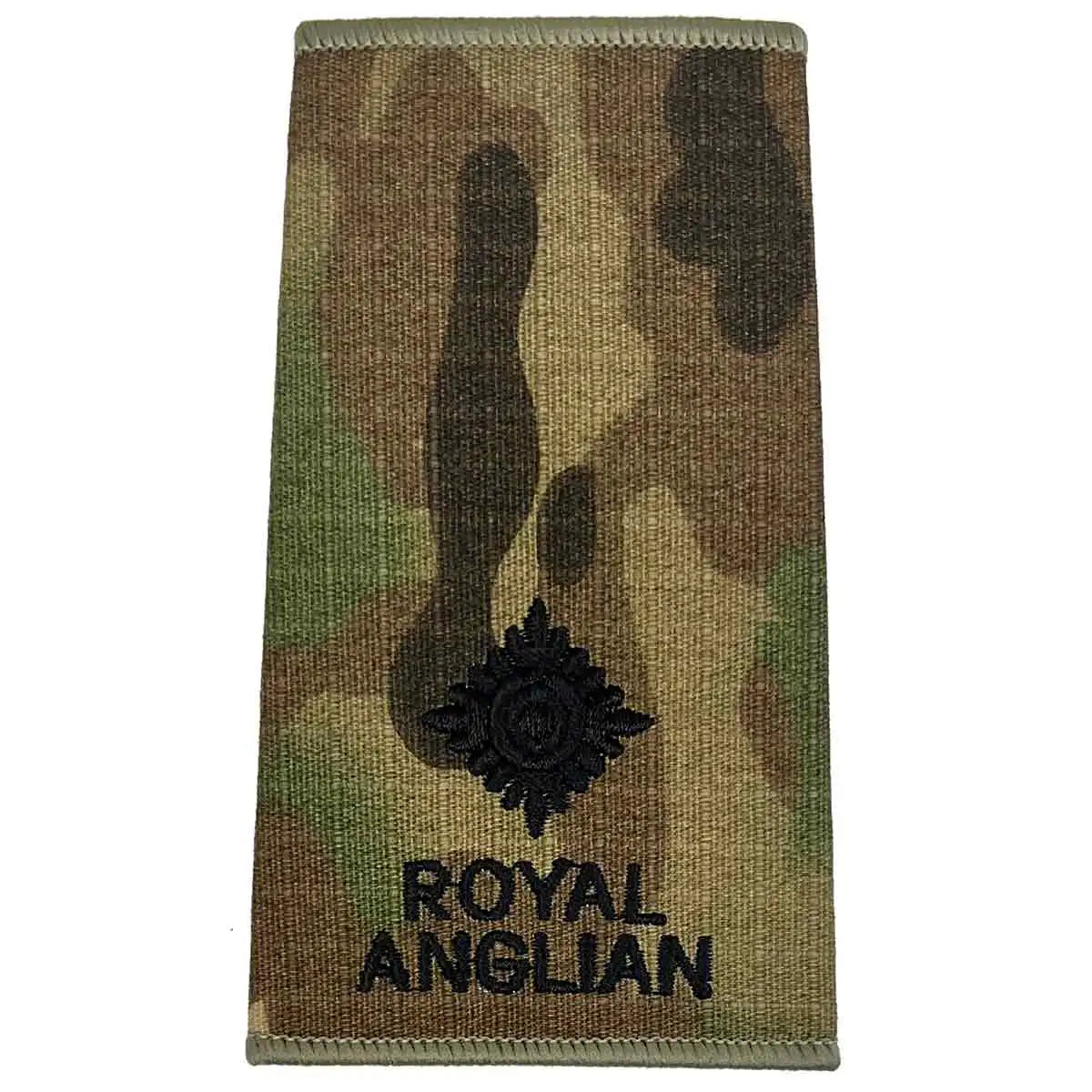 Royal Anglian Rank Slide Multicam with one pip, dark green embroidery on Cordura, representing second lieutenant rank. 2nd LT from  John Bull Clothing 